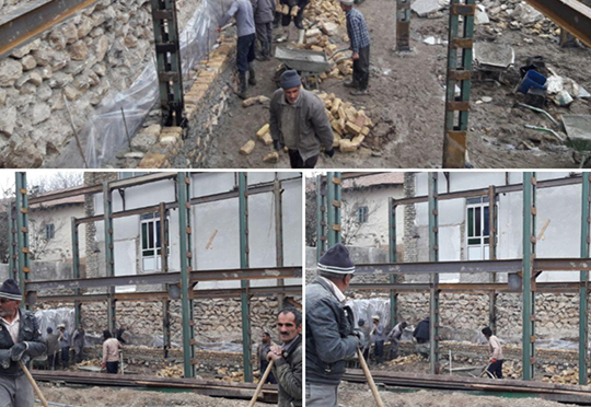 پیشرفت کاری مراحل احداث سرویس بهداشتی،آشپزخانه وبالکن حسینیه روستای ارضت